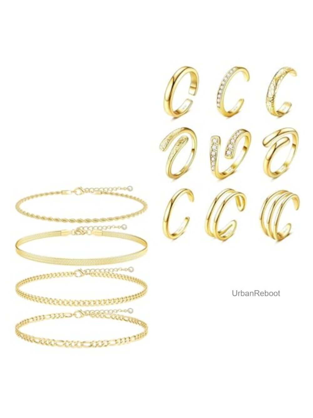 14K Gold Filled Toe Rings & Ankle Bracelets Set - Waterproof, Hypoallergenic